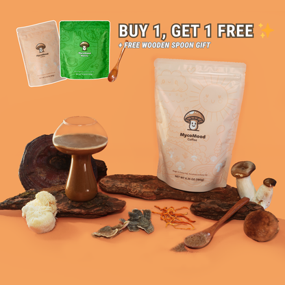 Buy 1 Get 1 Free – MycoMood Mushroom Coffee + Free Spoon Gift ✨